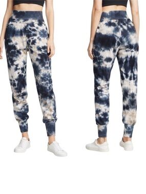 Young Fabulous & Broke Boho High Rise Fold Over Blue Tie Dye Joggers Small